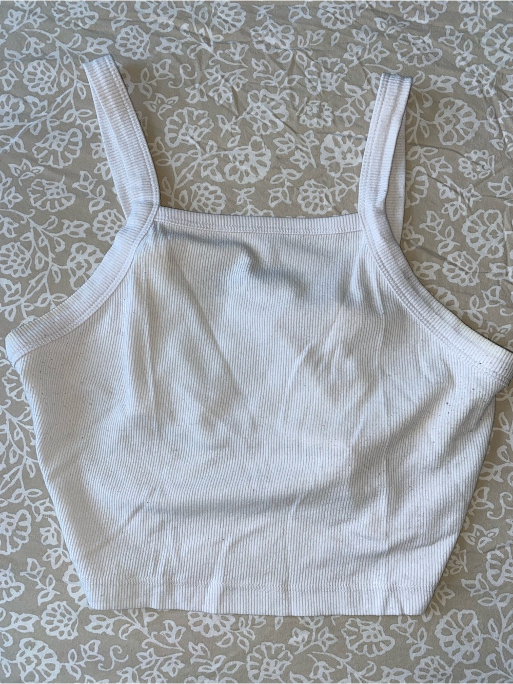 Bershka White Ribbed Square-Neck Cropped Camisole